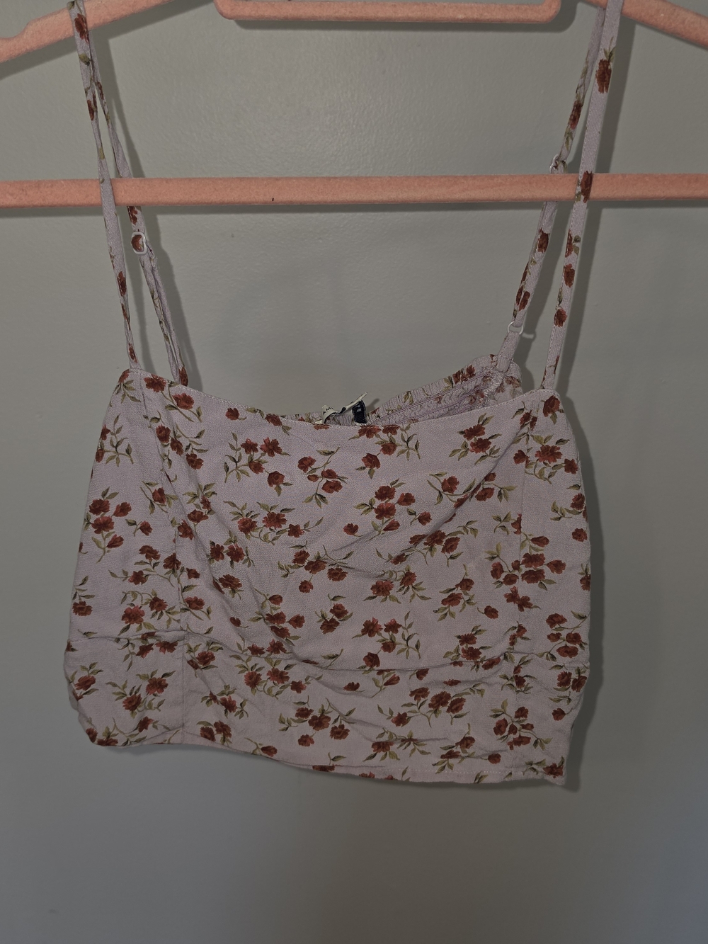 American Eagle Outfitters Pink Floral Spaghetti Strap Crop Top